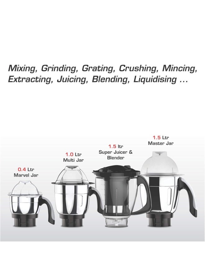 Vidiem Mixer Grinder 581 A Vision Plus (Multicolour) | 750 watt Mixer grinder with 4 Jar in-1 Juicer | Leakproof Jars with self-lock for wet & dry spices, chutneys & curries | 5 Years Warranty - Image 2